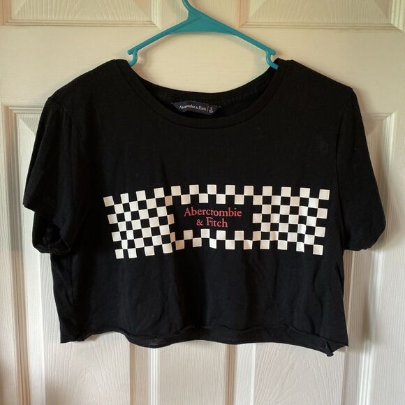 Abercrombie & Fitch Crop Top Women’s Size Small Short Sleeve Checked Graphic - Picture 1 of 10